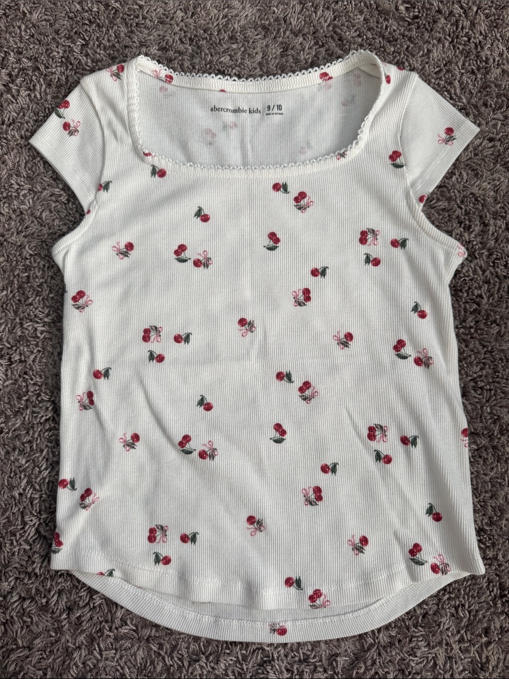 abercrombie kids White Ribbed Tee with Red Cherry Print